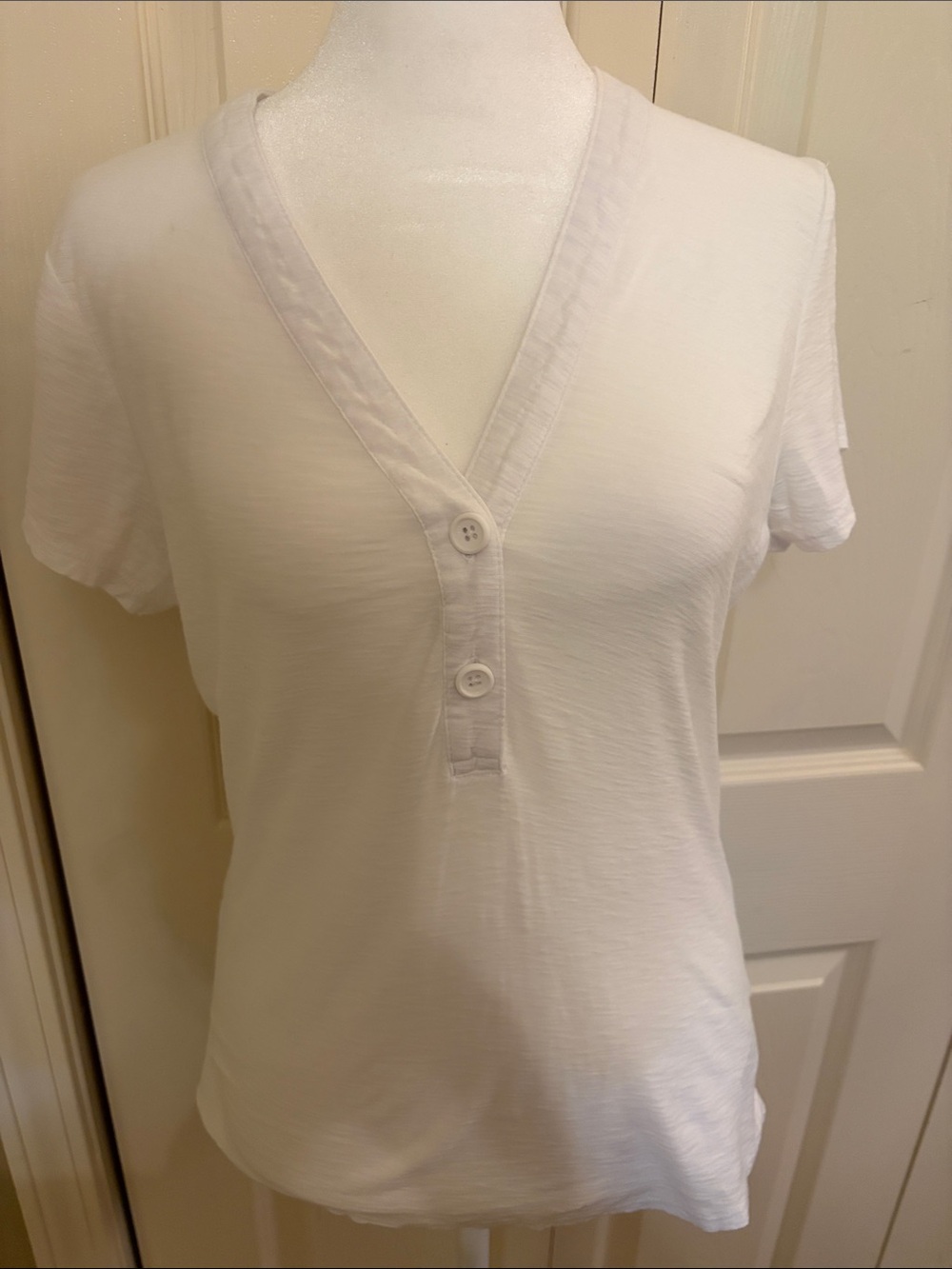 James Perse White Short Sleeve V-Neck Henley Top